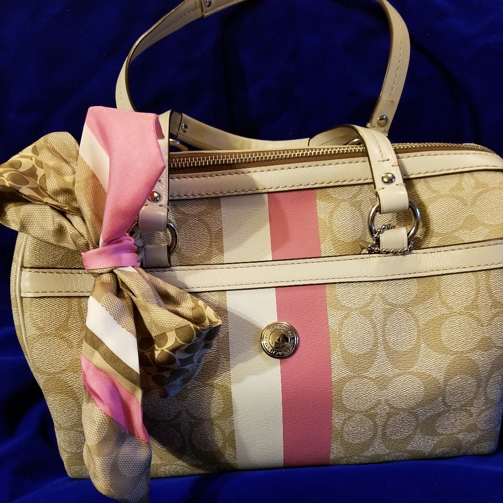 COACH Heritage Light Khaki/Pink Satchel